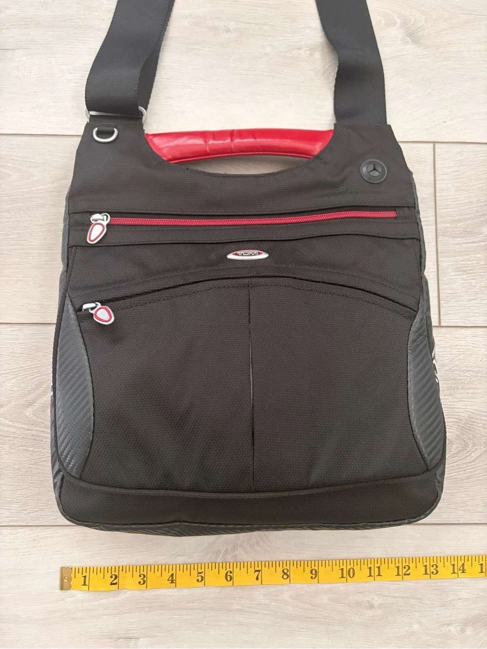 EUC Tumi Black & Red Nylon Crossbody Travel Bag Messenger Pack